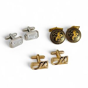 Lot of 3 Pairs of Vintage Gold and Silver Tone Cufflinks
